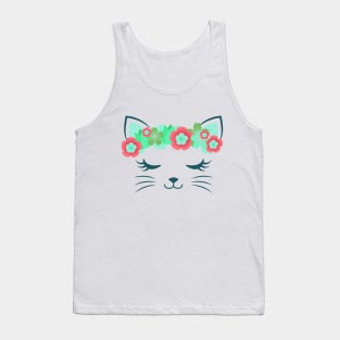 Kawaii cat, kitty kat, flower crown, cute cat, cat party, cat gift, pretty kitty, cat lover, cat collection, cat face Tank Top